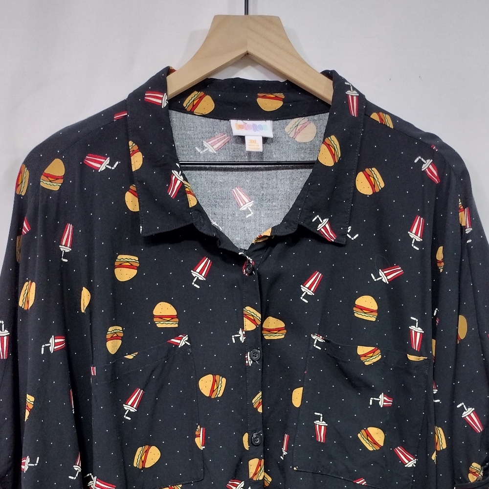 Lularoe Charlie Novelty Print Button Shirt Mens 3XL Black Casual Comfy Retro 90s - Picture 2 of 9